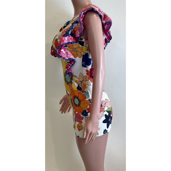 Celia B. Narcisa Mini Dress Womens XS Exaggerated Ruffle Sleeve Floral Print - Picture 6 of 16